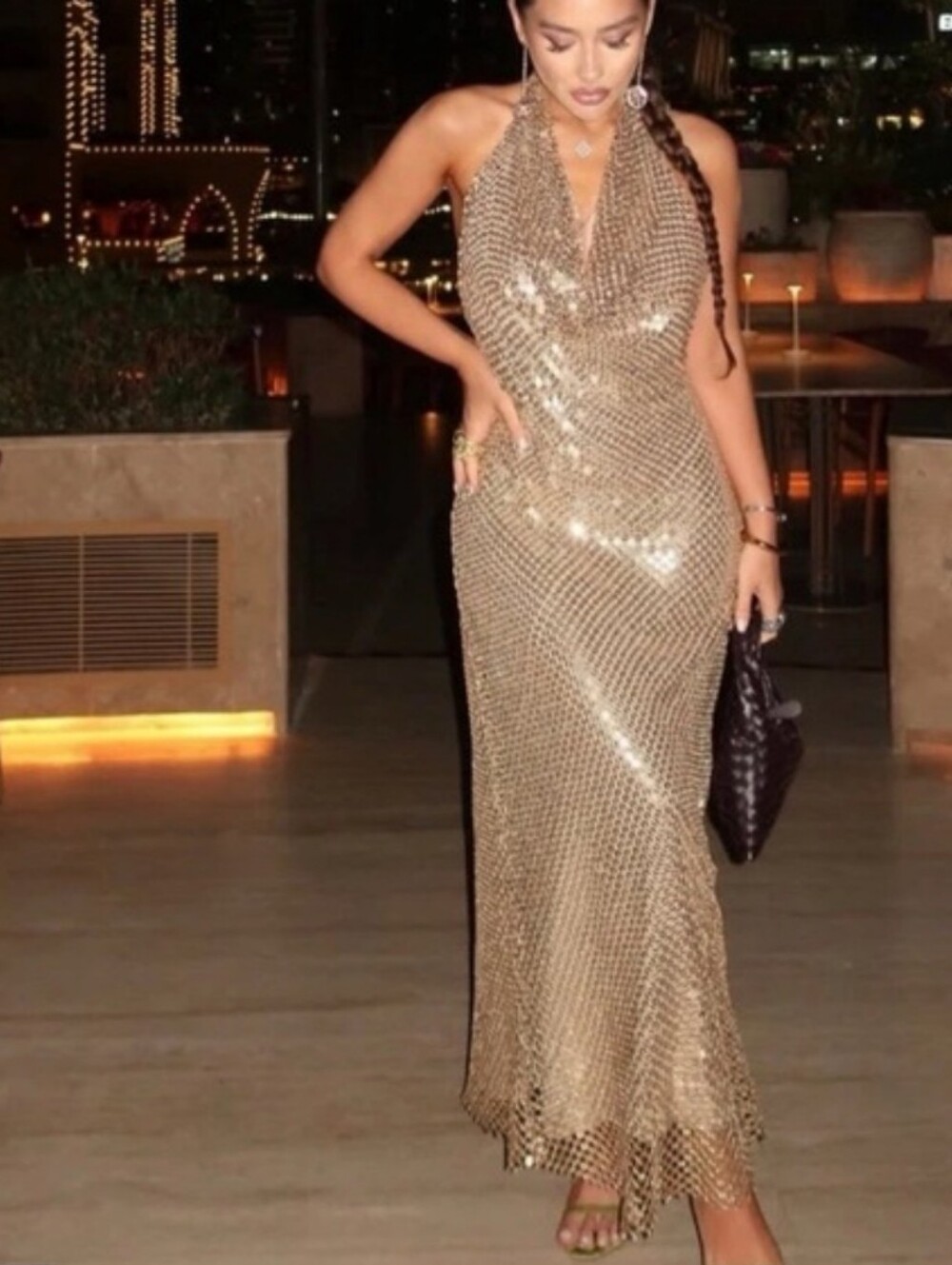 Zara Gold Mesh Slip Dress Gold Size XL